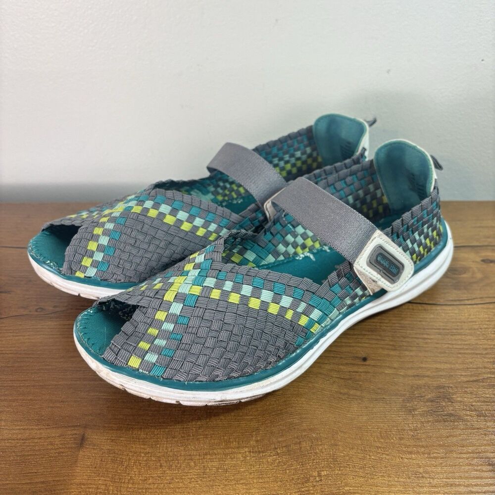 Cobb Hill Wink Gray / Multi Stretch Woven Peep Toe Mary Janes Casual Shoes Sz 10